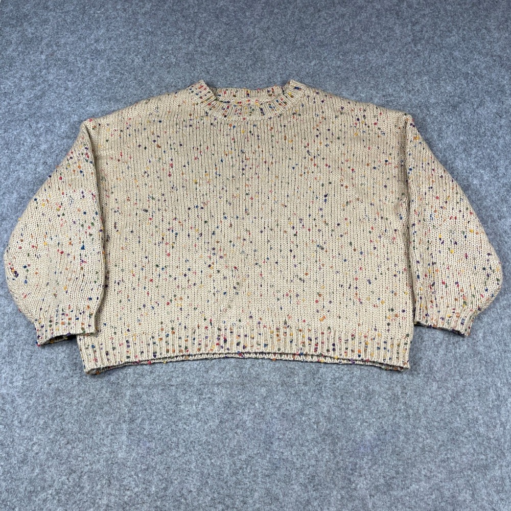 Cupshe Confetti Fleck Chunky Knit Cropped Sweater Womens Large Beige Multi Color